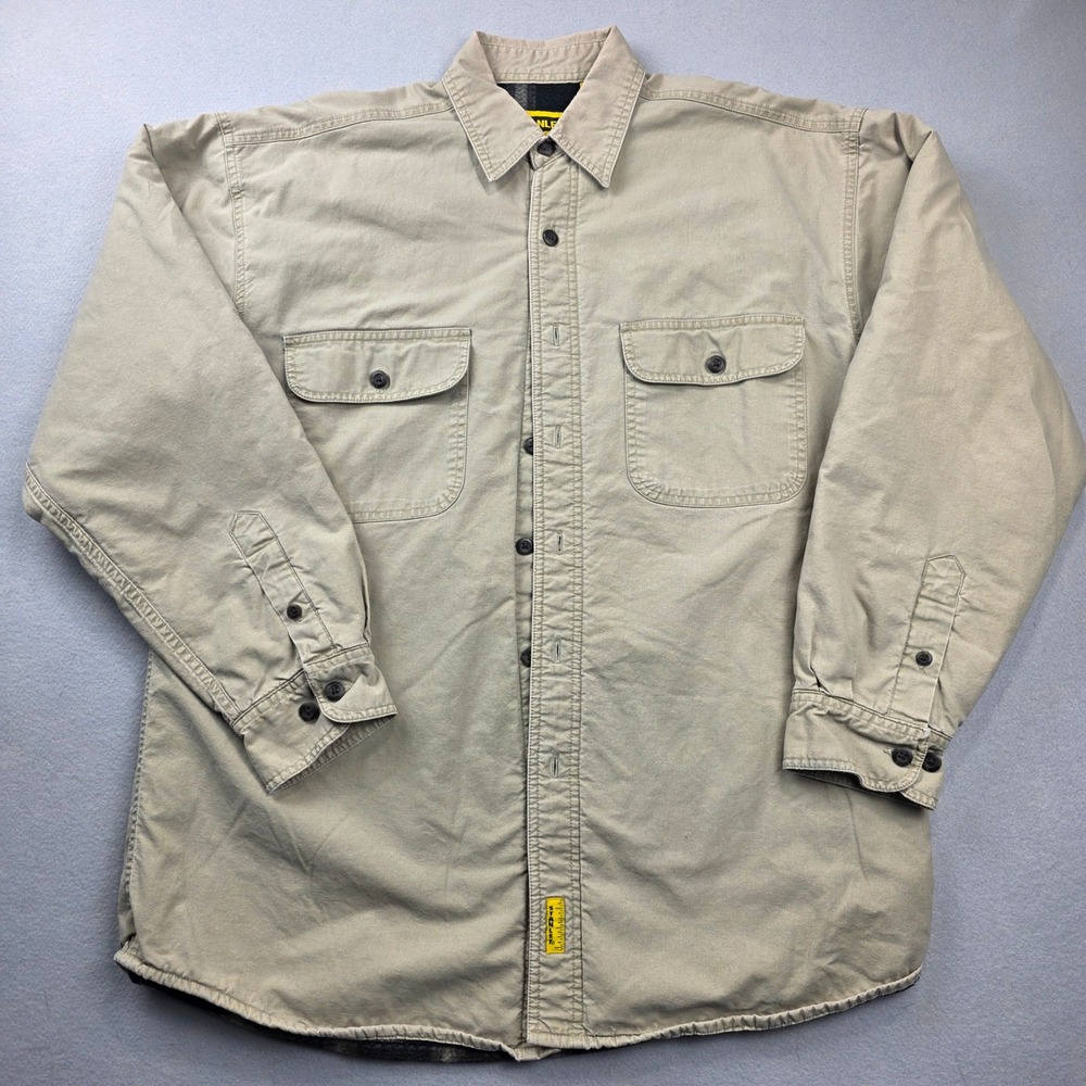 Stanley Mens Tan Fleece Lined Plaid Canvas Workwear Shirt Jacket Medium Khaki‎